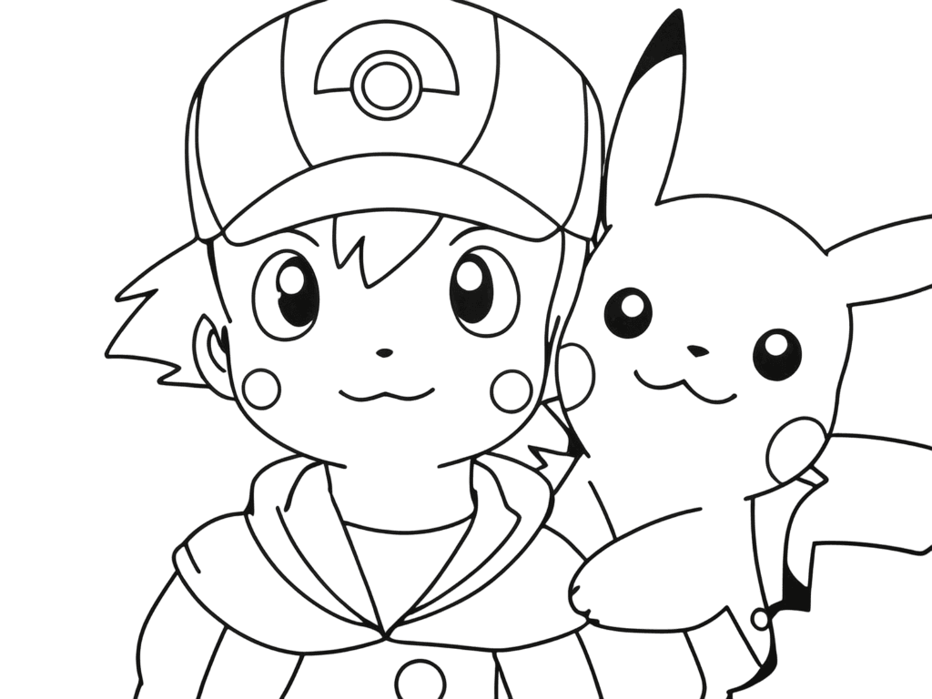 Pikachu with His Friend Ash Coloring Page