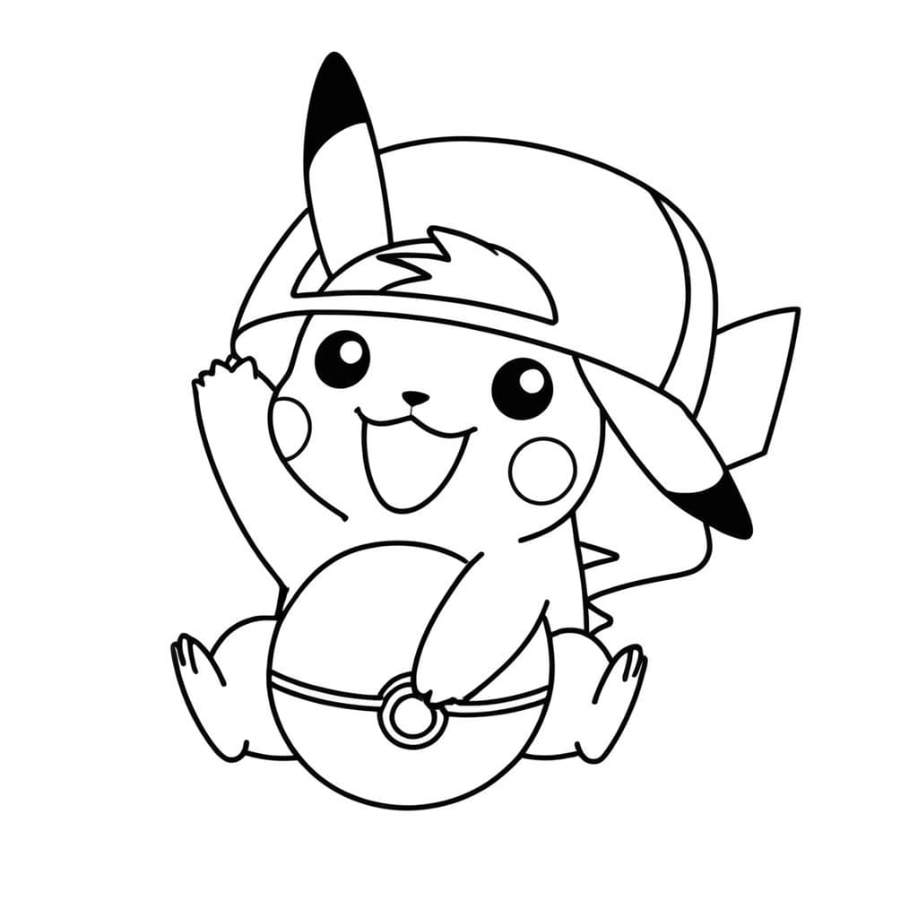 Pikachu with Poke Ball Coloring Page