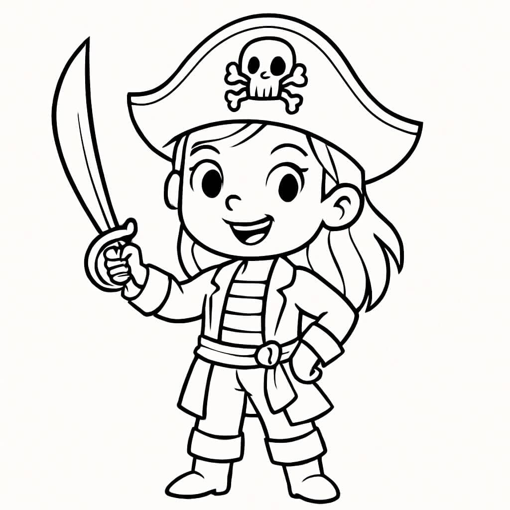 Pirate girl with sword coloring page