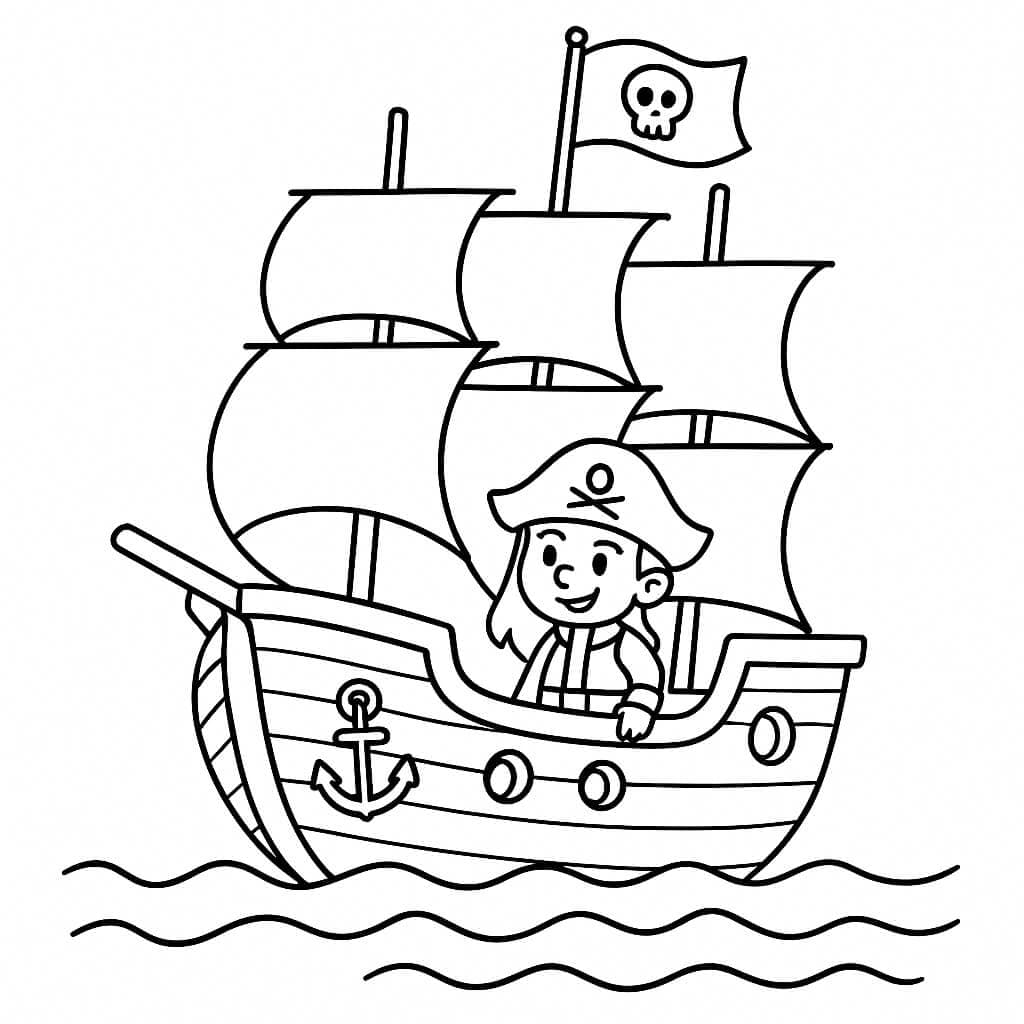 Pirate ship with anchor coloring page