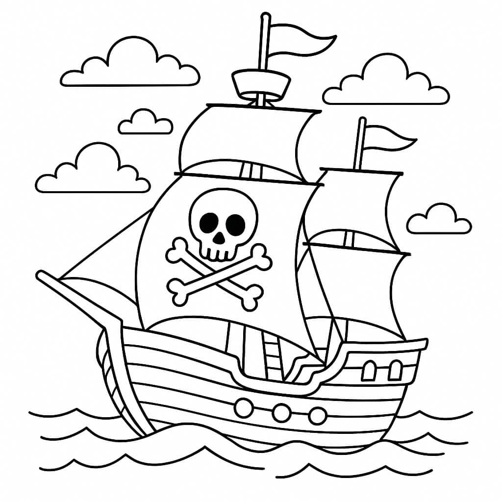Pirate ship with sail coloring page