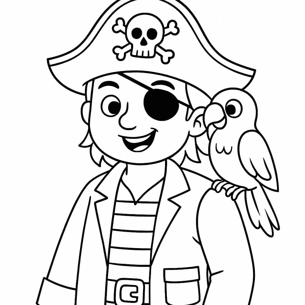 Pirate with parrot coloring page