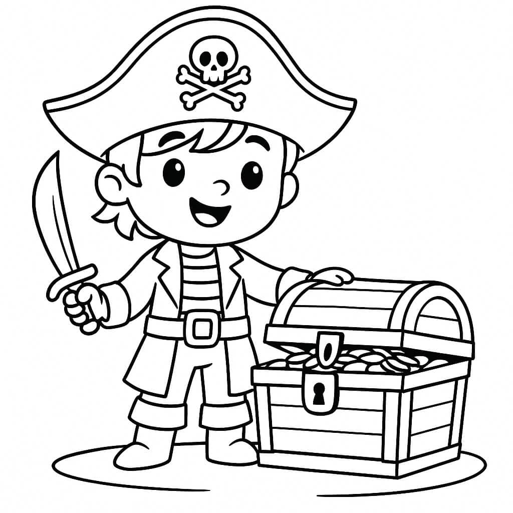 Pirate with treasure coloring page