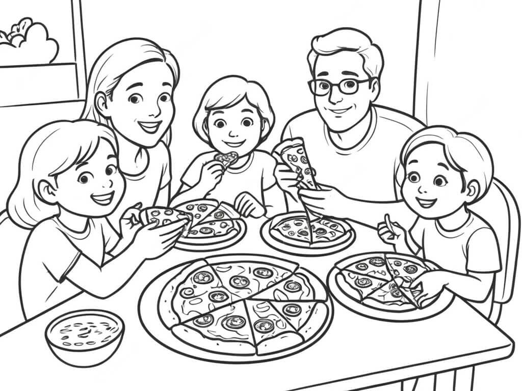 Family Pizza Coloring Page