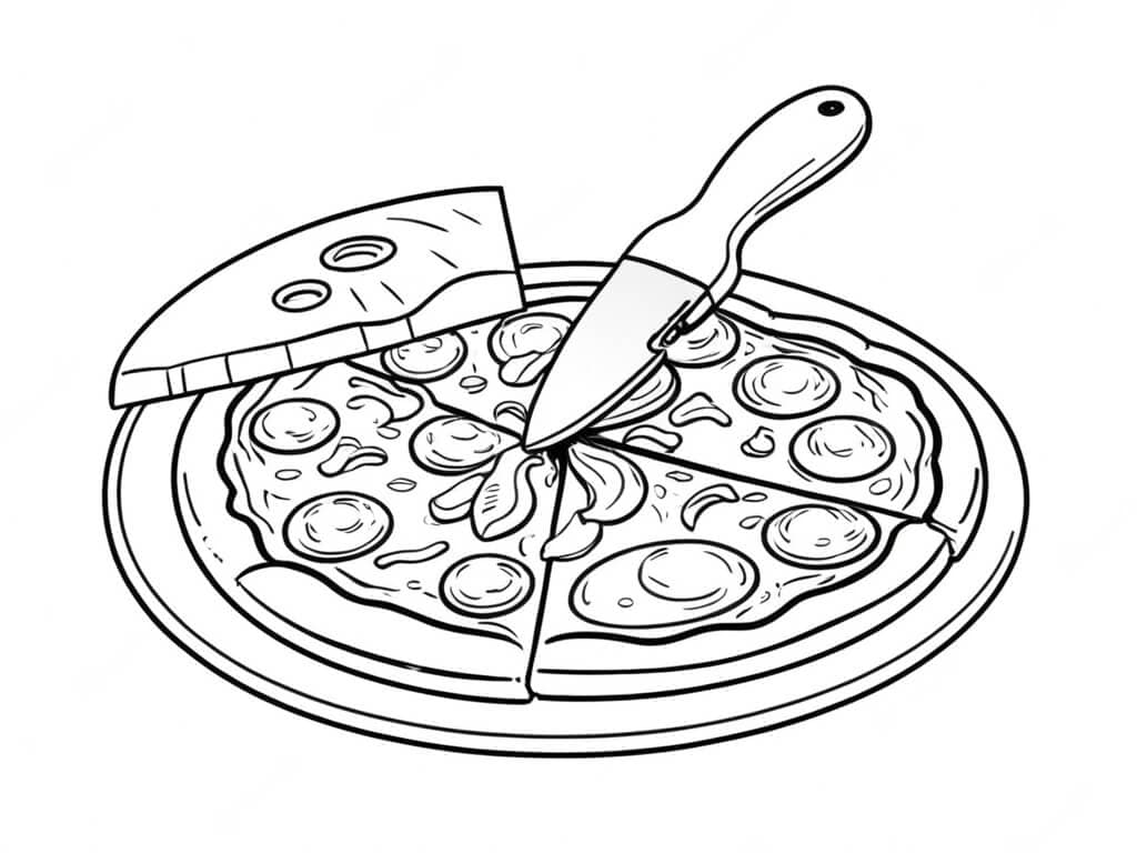 Pizza Being Sliced Coloring Page