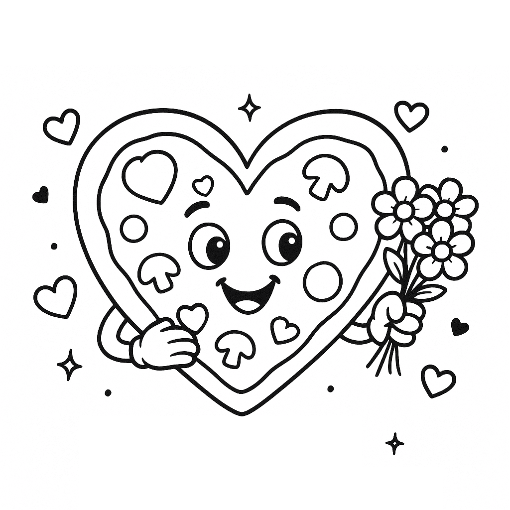 Heart-Shaped Pizza Coloring Page