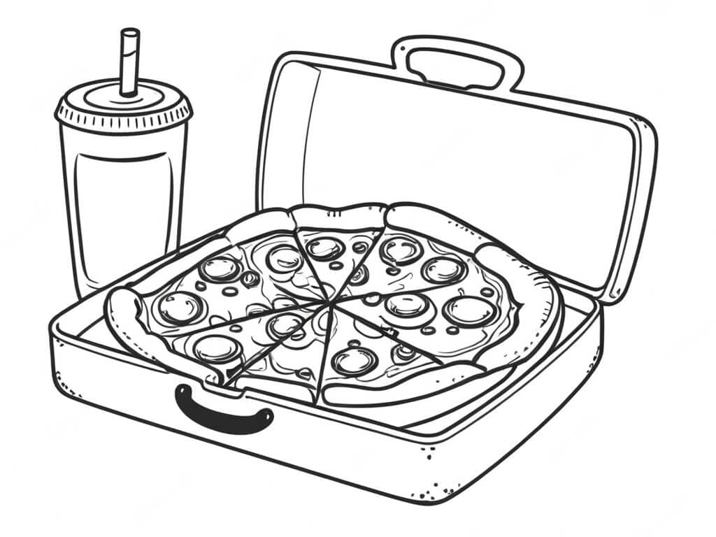 Pizza in Suitcase Coloring Page