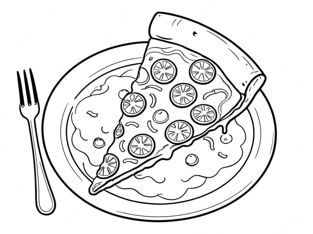 Pizza on Plate Coloring Page