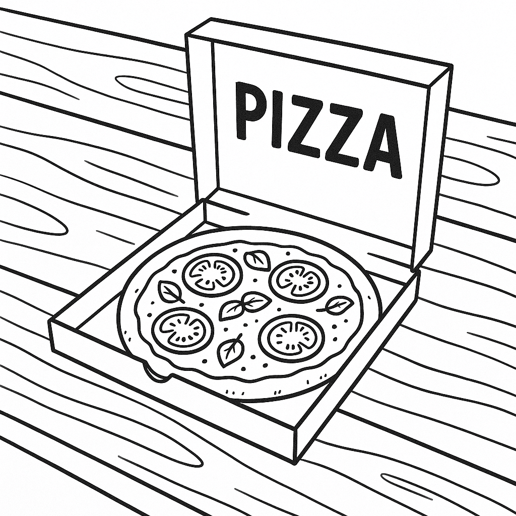 Pizza on Table Coloring Page