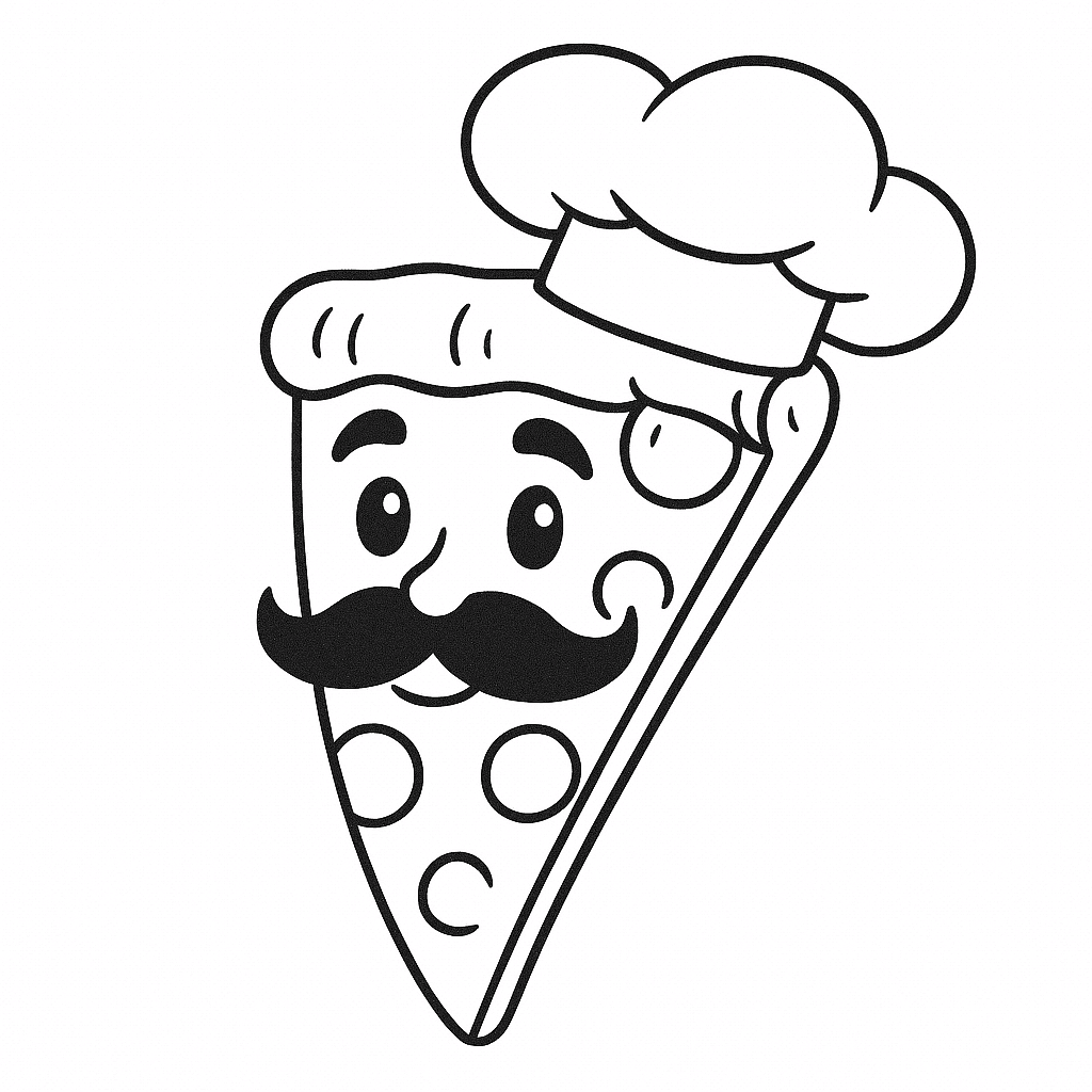 Pizza with Mustache Coloring Page