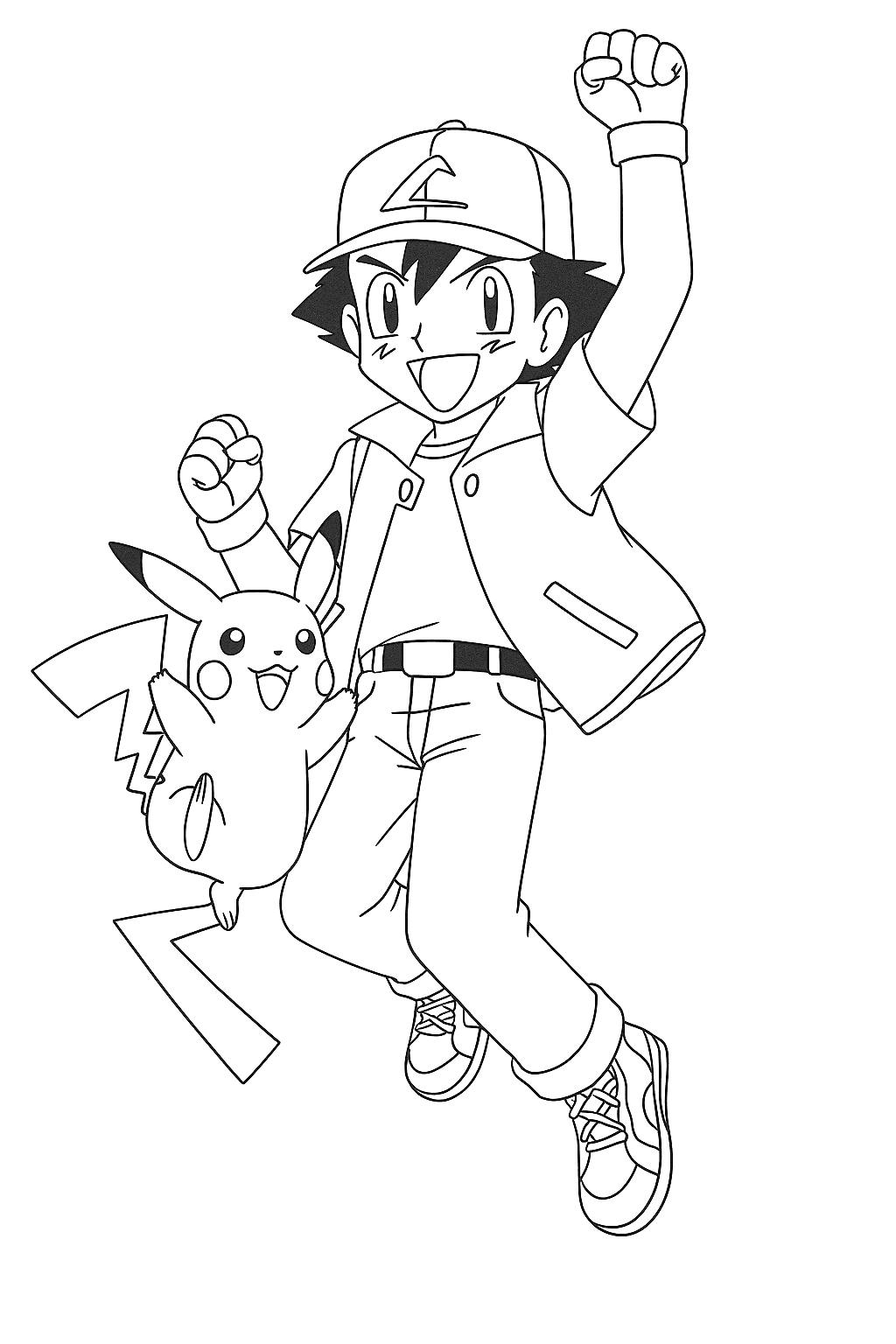 Ash and Pikachu Coloring Page