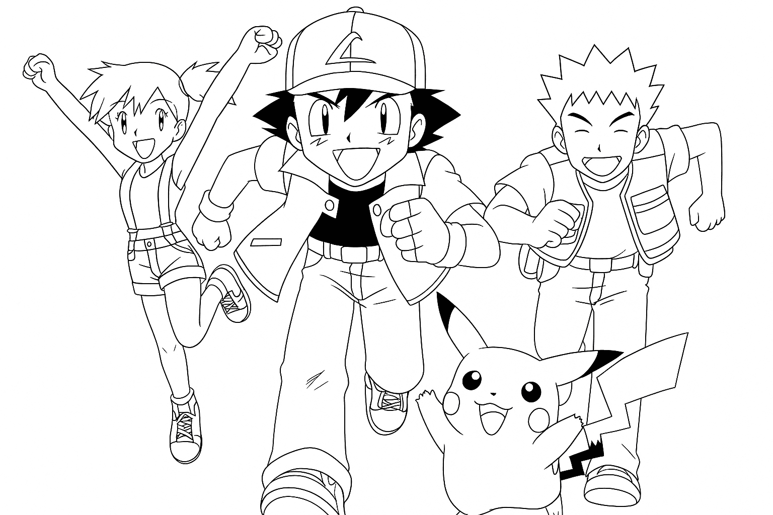 Ash, Brock, and Misty Coloring Page