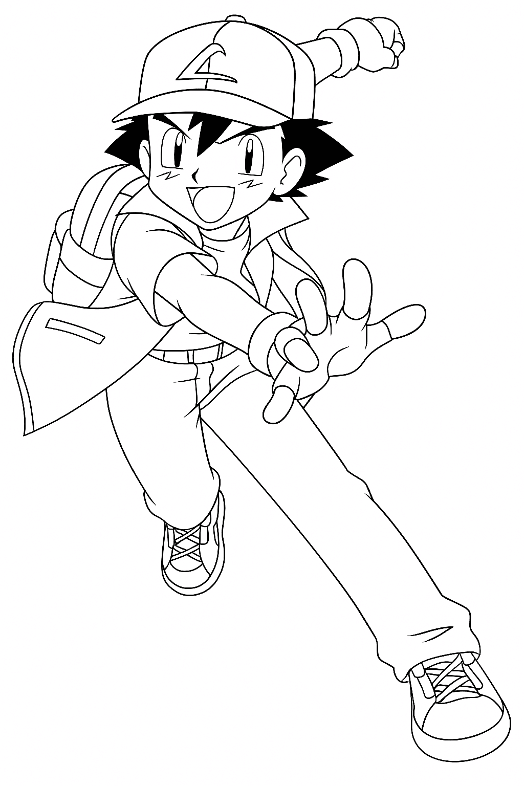 Ash with Pokeball Coloring Page