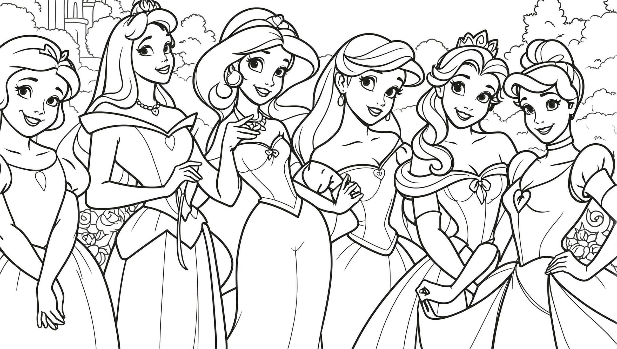 Disney Princesses Coloring Page 1