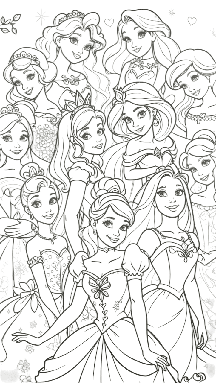 Disney Princesses Coloring Page 2