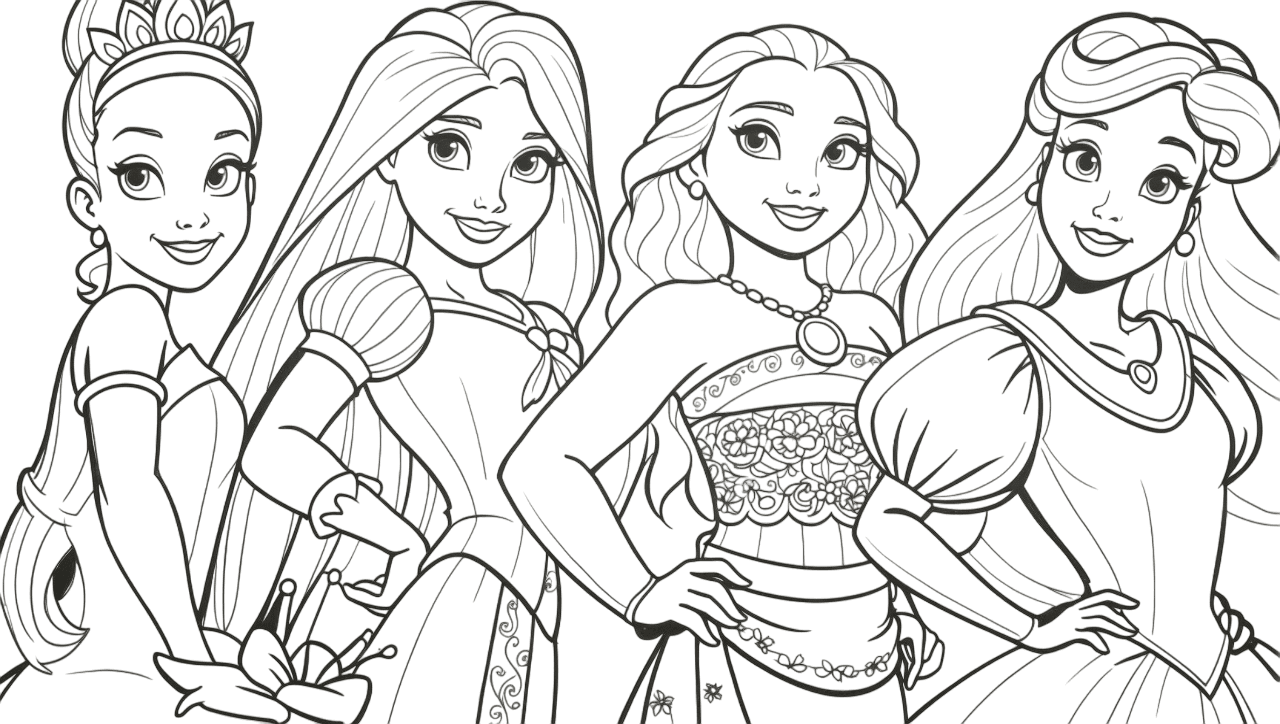 Disney Princesses Coloring Page 4