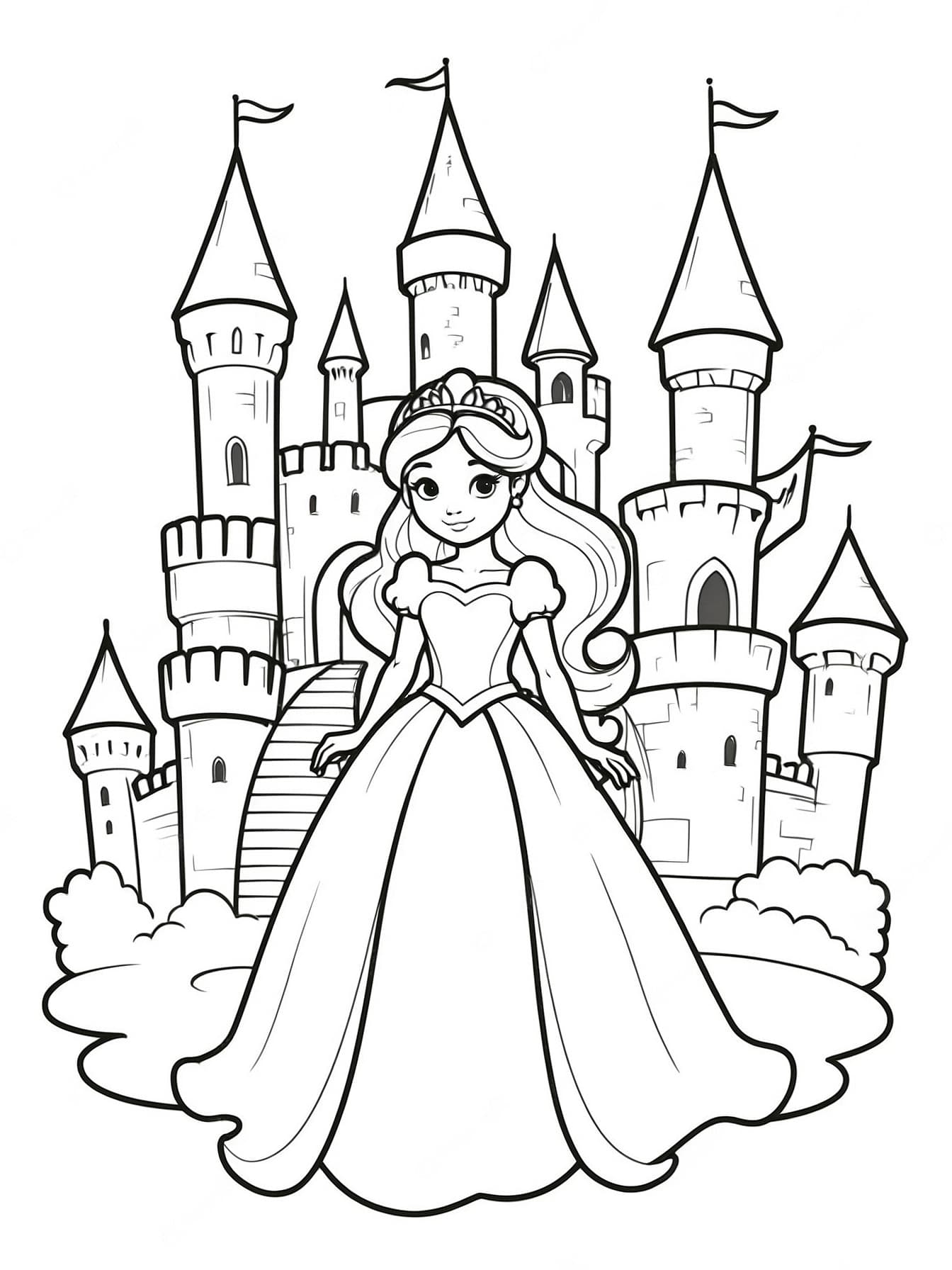 Princess in the Castle Garden Coloring Page