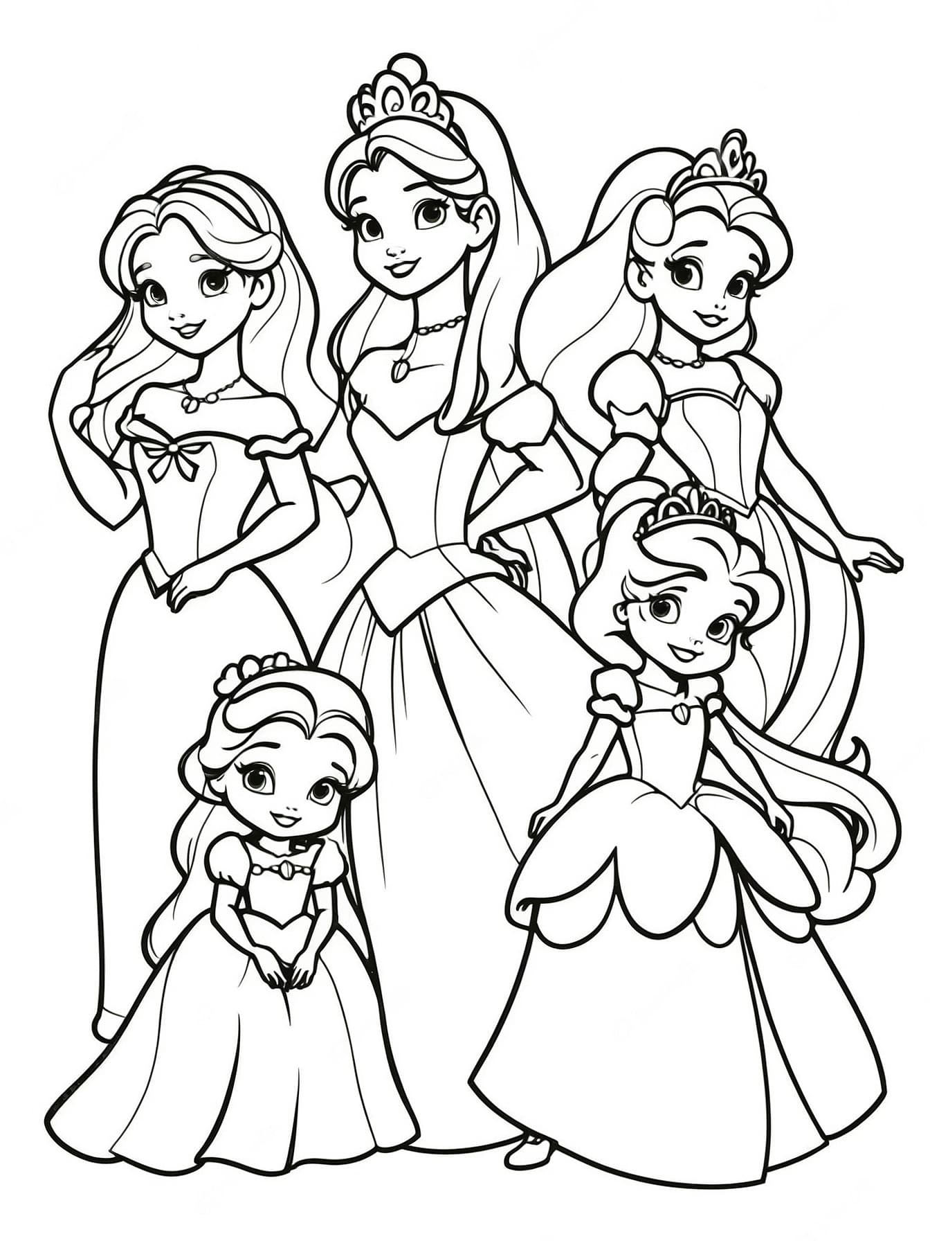 Multiple Princesses Coloring Page