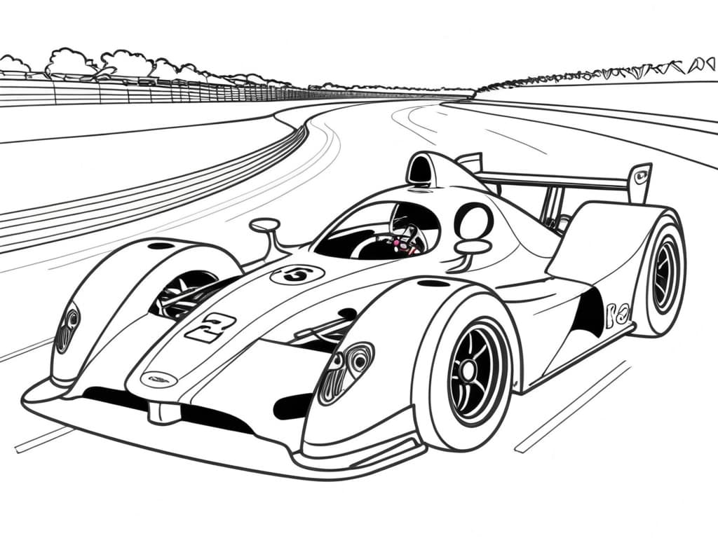 Race car on the track coloring page