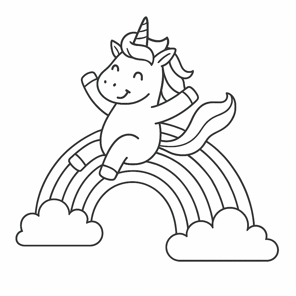 Rainbow and unicorn coloring page