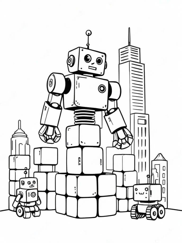 Block robot coloring page