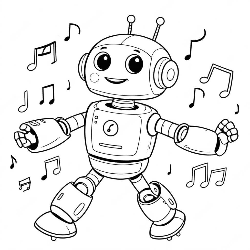 Dancing robot coloring page