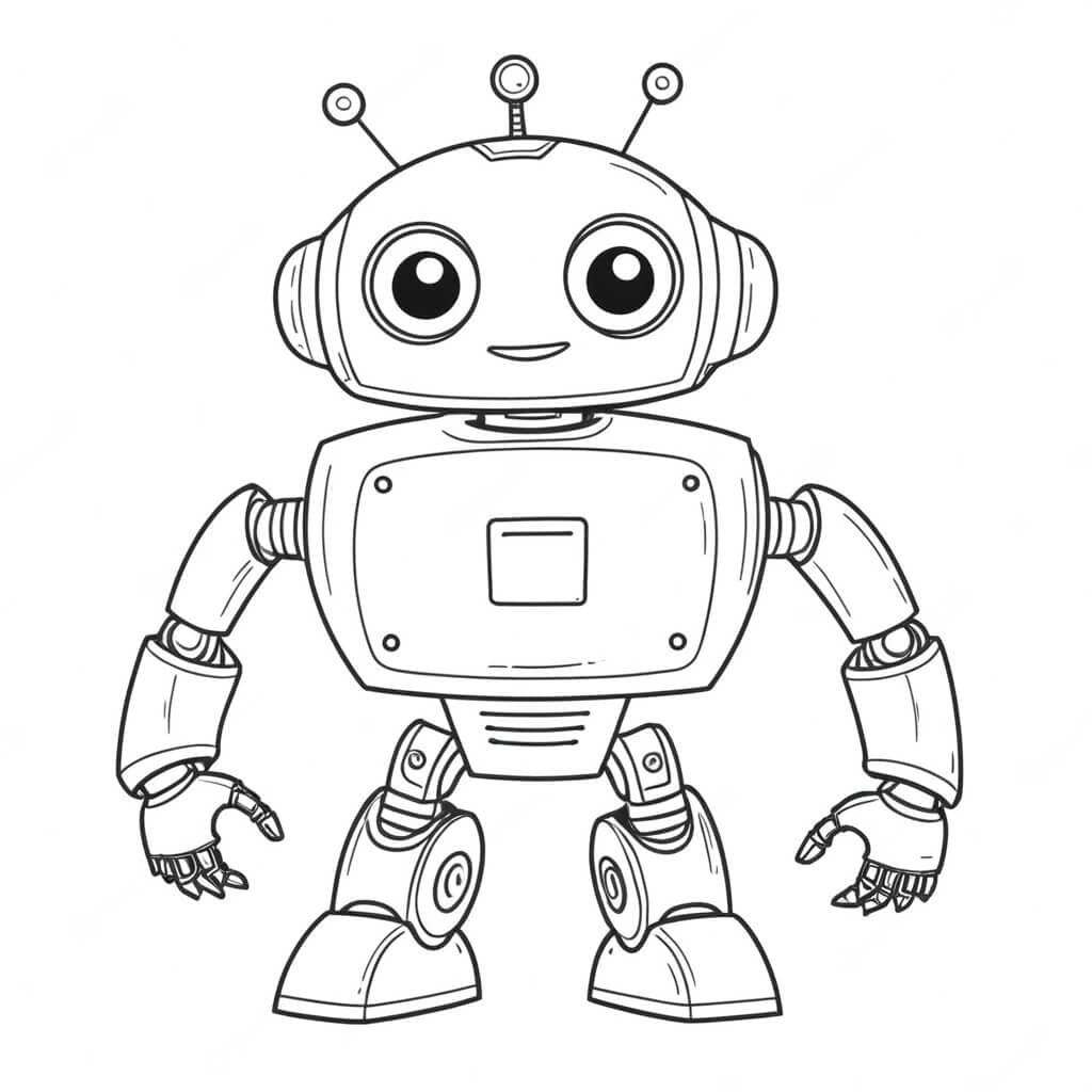 Friendly robot coloring page