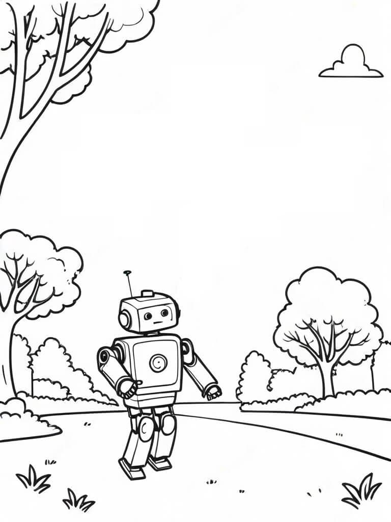 Robot in the garden coloring page