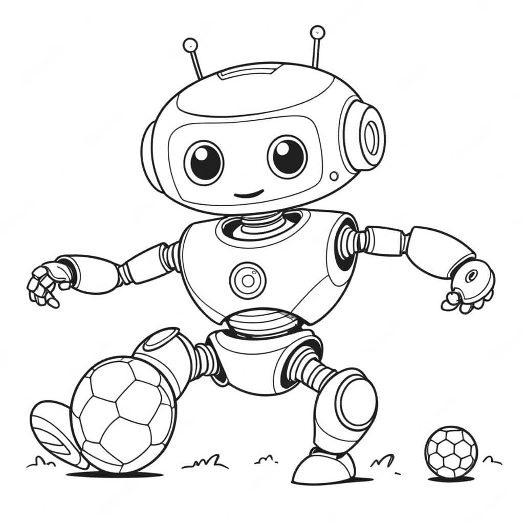 Robot playing soccer coloring page