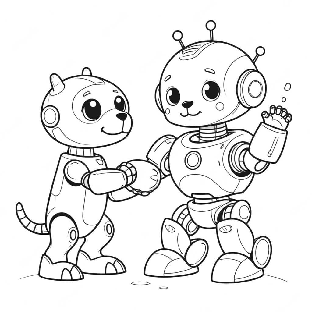Robot with dog coloring page