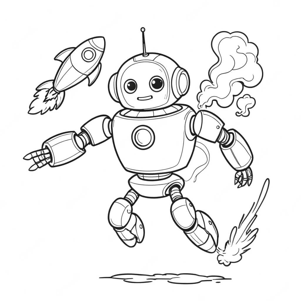 Rocket robot coloring page