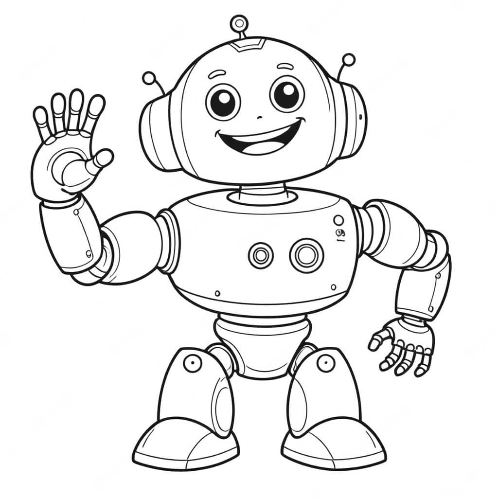 Waving robot coloring page