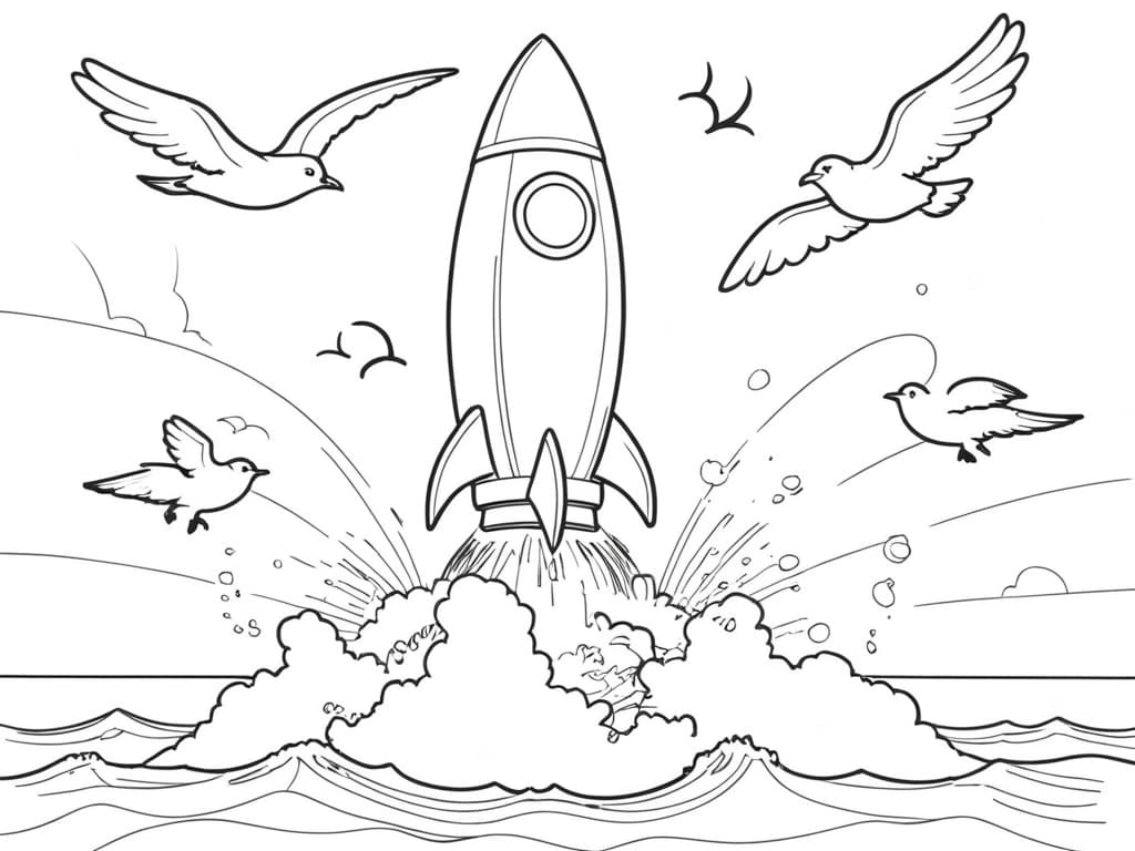 Rocket and Animals Coloring Page