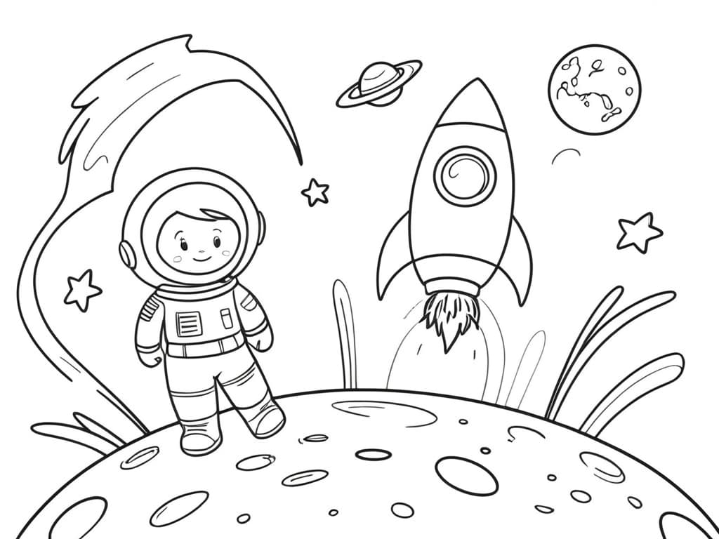 Rocket and Astronaut Coloring Page