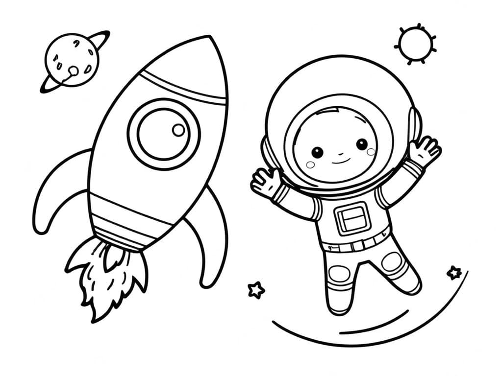 Rocket and Young Astronaut Coloring Page