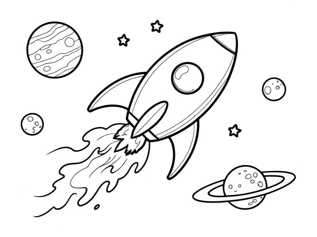 Rocket Flying in Space Coloring Page