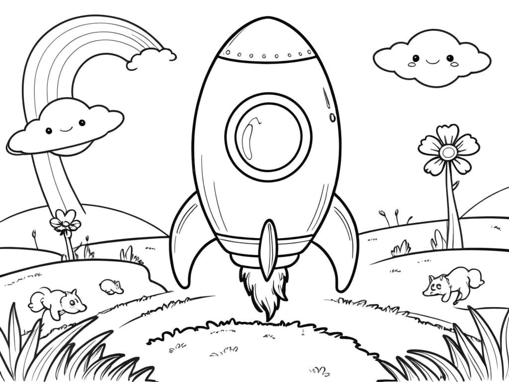 Rocket in the Garden Coloring Page