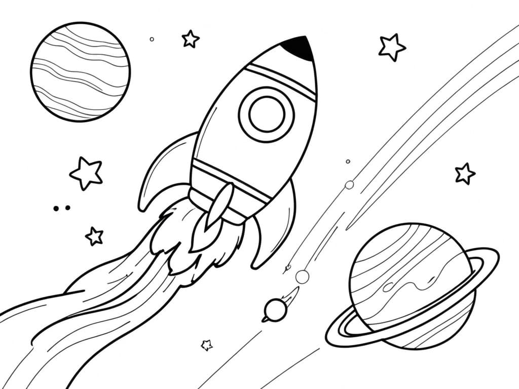 Rocket in Outer Space Coloring Page