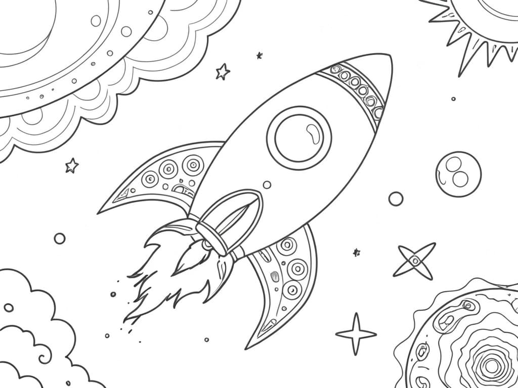 Rocket in Space Coloring Page