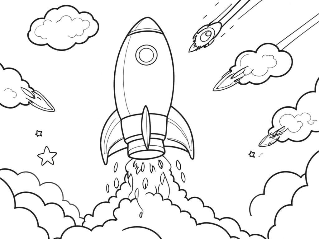 Rocket Launching from Earth Coloring Page