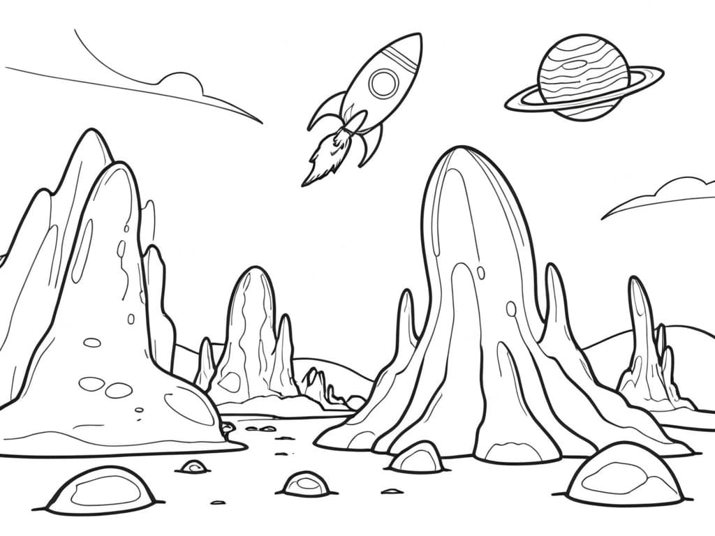 Rocket on a Distant Planet Coloring Page