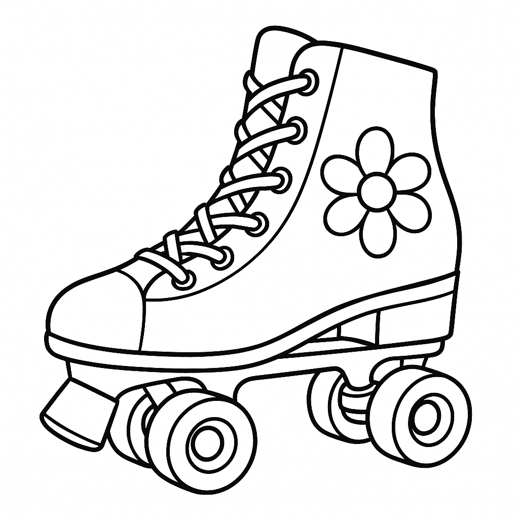 Roller Skates With Flower Coloring Page