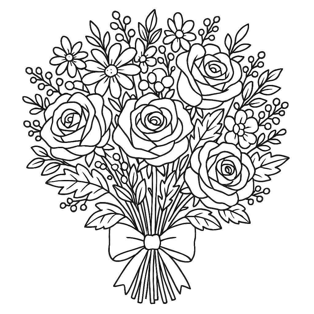 Rose Bouquet Coloring Page