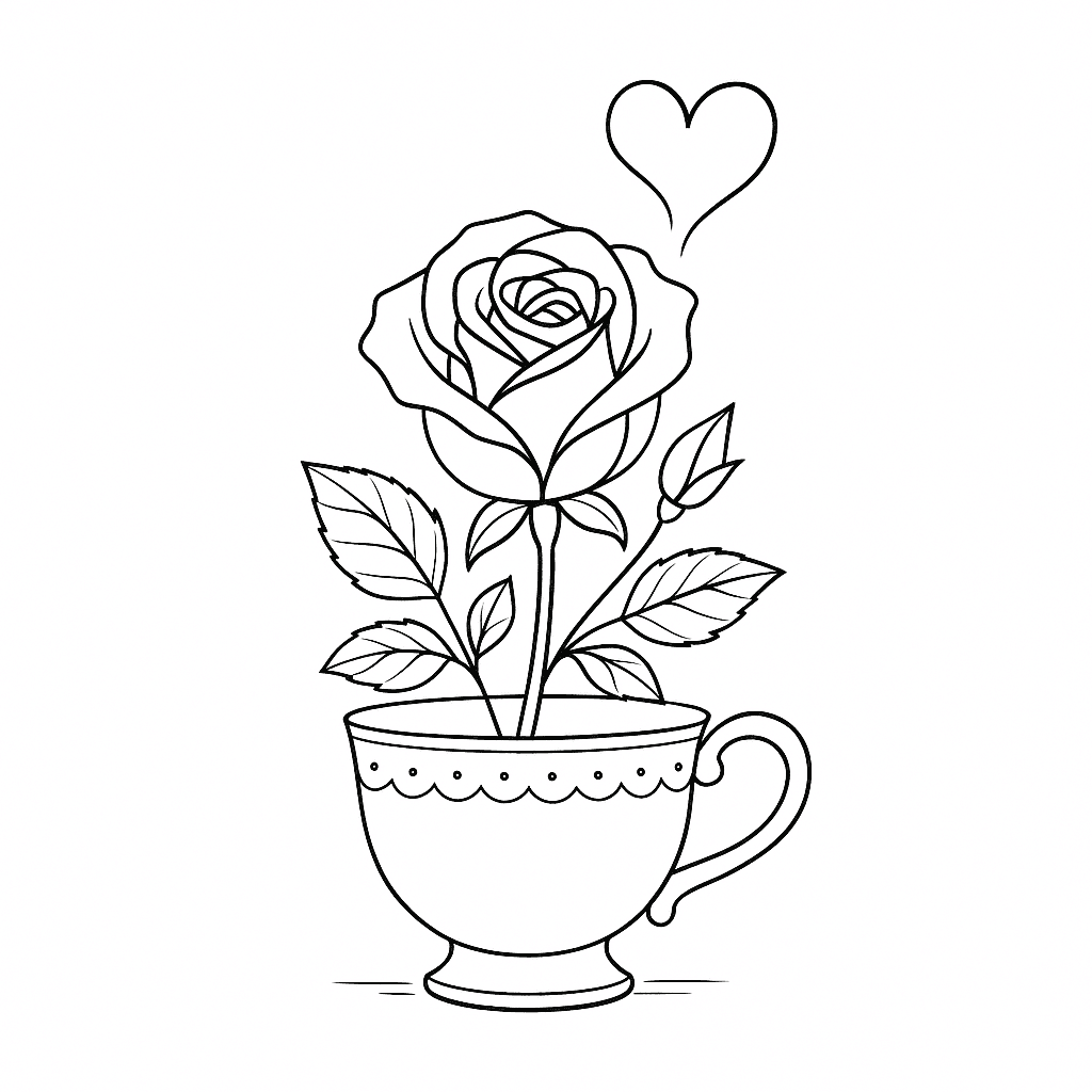 Rose in a Cup Coloring Page