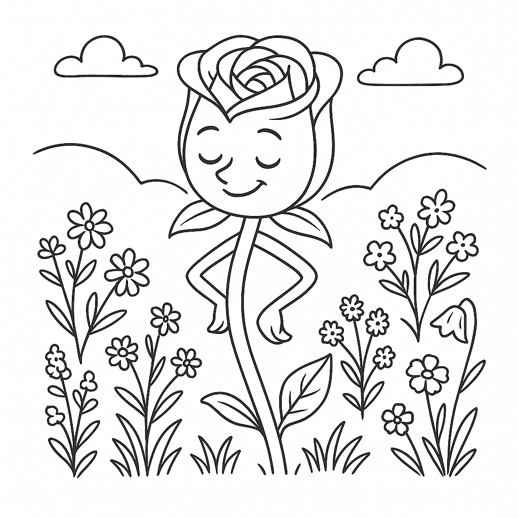 Rose in a Meadow Coloring Page