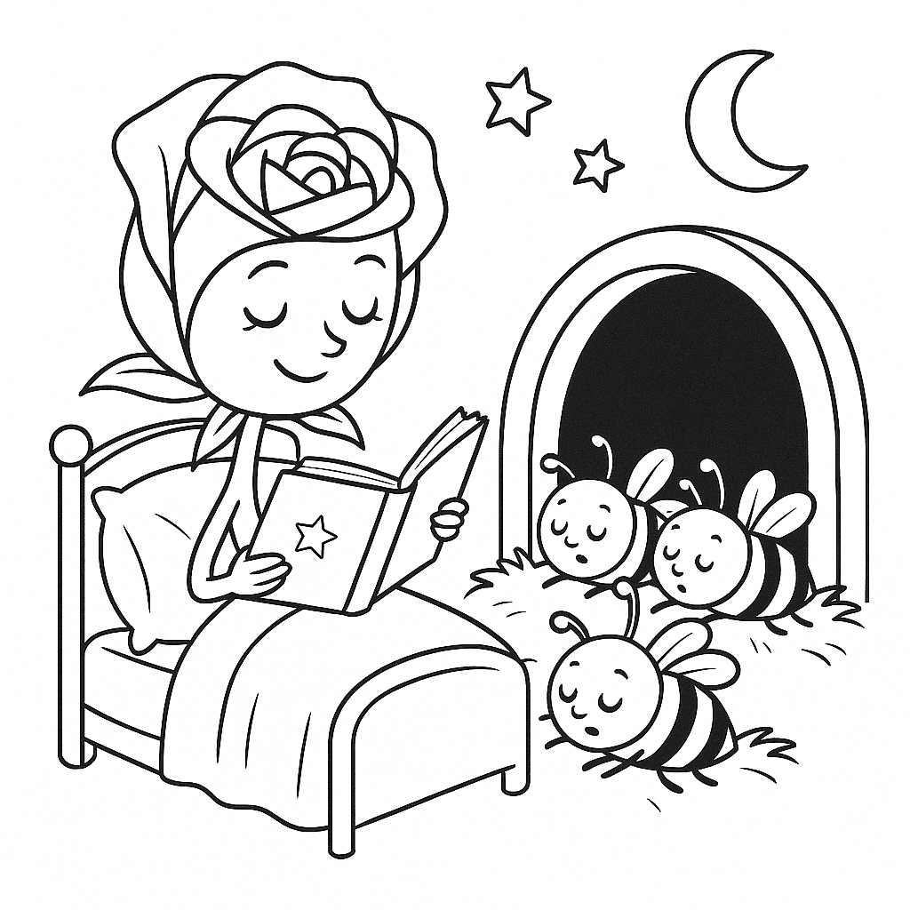 Rose Reading to Bees Coloring Page