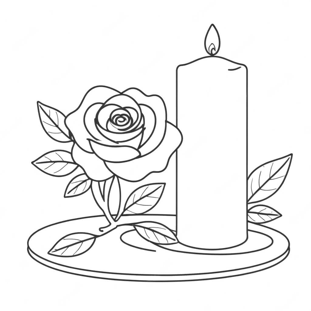 Rose with Candle Coloring Page