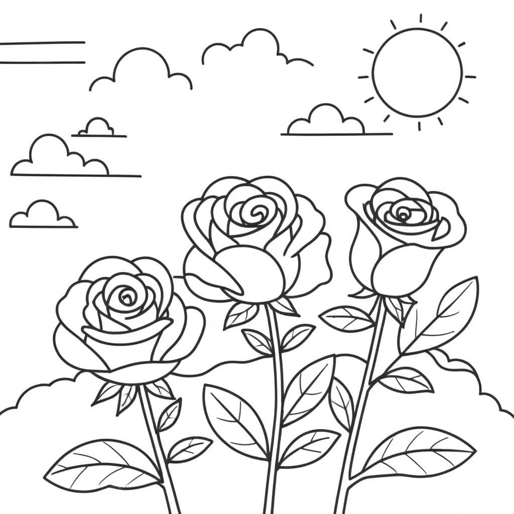Rose with Sun Coloring Page