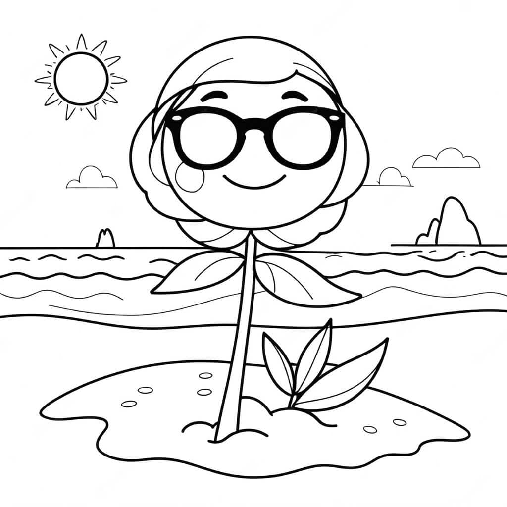 Rose with Sunglasses on the Beach Coloring Page