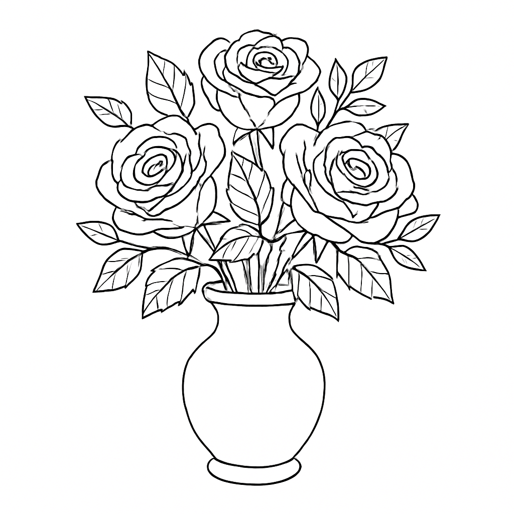 Roses in a Flower Pot Coloring Page